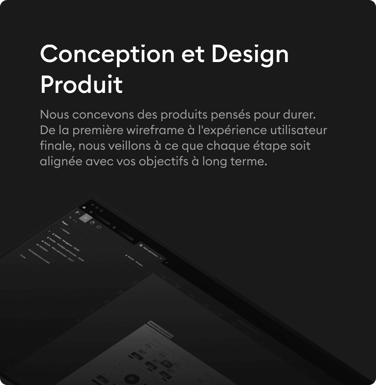 Gros plan sur la carte « Conception et Design Produit » de la page Services du site Germen, avec une fenêtre de maquettage en arrière-plan